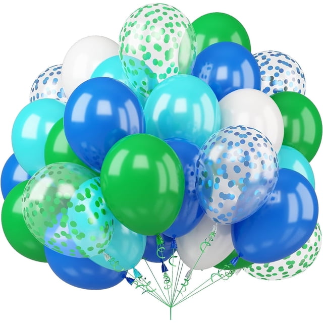 Yanonmyfd Pink and Purple Balloons, 50PCS 12 Inch Confetti Balloons, Metallic Purple Pink Latex Balloons with Ribbon, Party Balloons for Birthday Shower Wedding Party Decorations,Green-blue-white