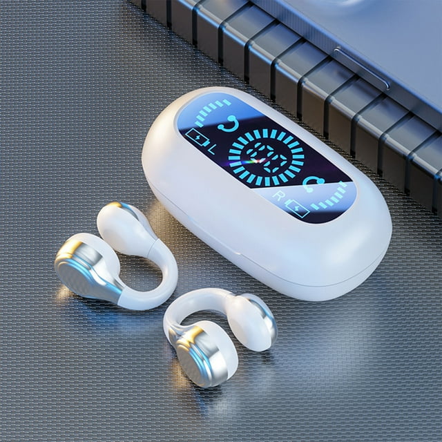 Auriculares Bluetooth de conducción ósea | Auriculares deportivos inalámbricos con clip 5.3 | Pantalla digital | Batería de larga duración | Sonido estéreo | Subwoofer | Estuche de carga portátil de
