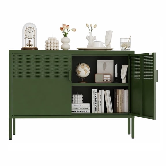 Green Metal Storage Cabinet with Adjustable Shelves, 2-Door Accent Cabinet