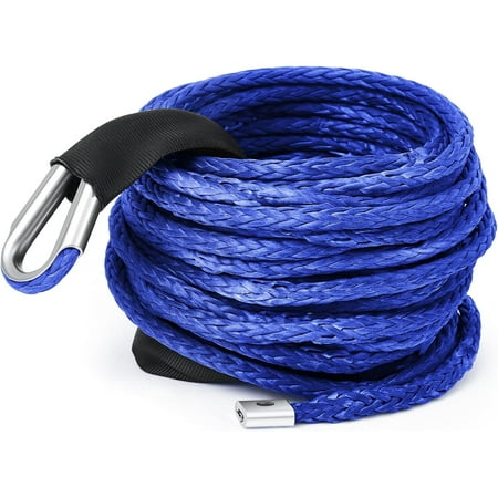 Blue Synthetic Winch Rope 3/8'' x 50ft 26, 500 Lbs Synthetic Winch Line Cable Rope with Protective Sleeve for Off Road Vehicle 4WD SUV Truck ATV UTV SUV