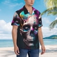 thumbnail image 3 of Logiee Modern Abstract Colorful Skull B Print Mens Hawaiian Shirts,Loose-Fit Short Sleeve Button Down Tropical Aloha Beach Shirt,Summer Vacation Wedding Tops,Medium, 3 of 7