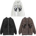 thumbnail image 4 of Sudadera con capucha con estampado de retrato para mujer, Tops cortos, cárdigan de manga larga con cremallera de gran tamaño, sudadera, ropa informal gótica Punk con bolsillo Xemadio WMZL-2185-3, 4 of 5