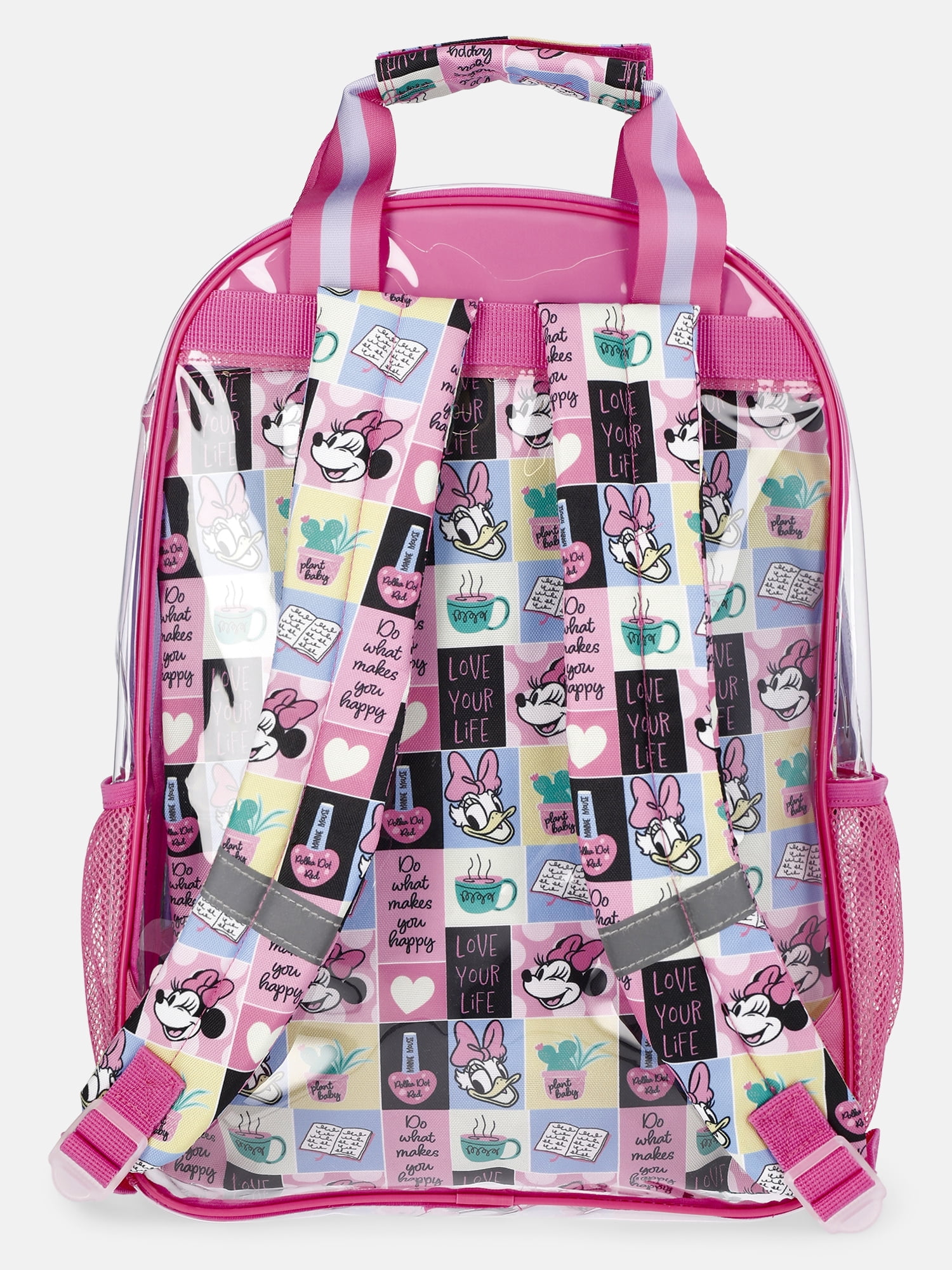 Disney Minnie Mouse Girls 17" Clear Comic Strip Backpack with Lunch Box and Keychain, 3-Piece Set, Pink