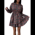 thumbnail image 2 of Conjunto de 2 Piezas de Cuadros para Mujer, Blusa de Larga con Falda, Cintura Alta, Informal, para Otoño e Invierno Rojo L, 2 of 10