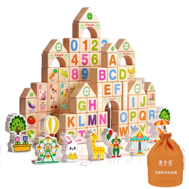 Bewildely Juego de juguetes para bebé de 1 año | Bloques de madera para el desarrollo sensorial y la diversión (6 meses) Juguetes Educativos vistoso Edificio 100sólido bl