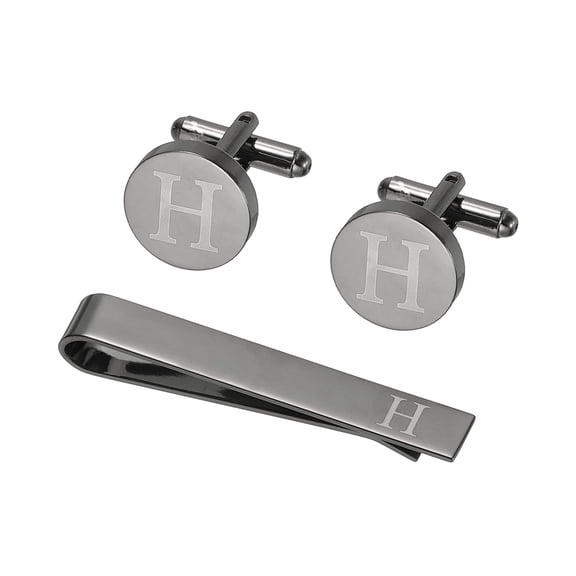 Uxcell Cuff Links, Initial Tie Clip and Cufflink Set for Men Classic Copper, Letter H(Black)