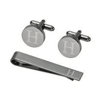 Uxcell Cuff Links, Initial Tie Clip and Cufflink Set for Men Classic Copper, Letter H(Black)