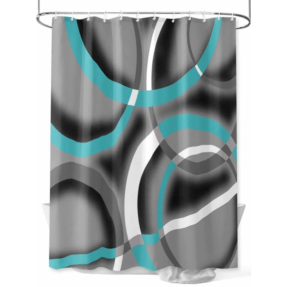Shower Curtain Turquoise Grey Shower Curtains for Bathroom, Waterproof Polyester Shower Curtain Set with Hooks, Standard Size 72" x 72" Modern Geometric Circle