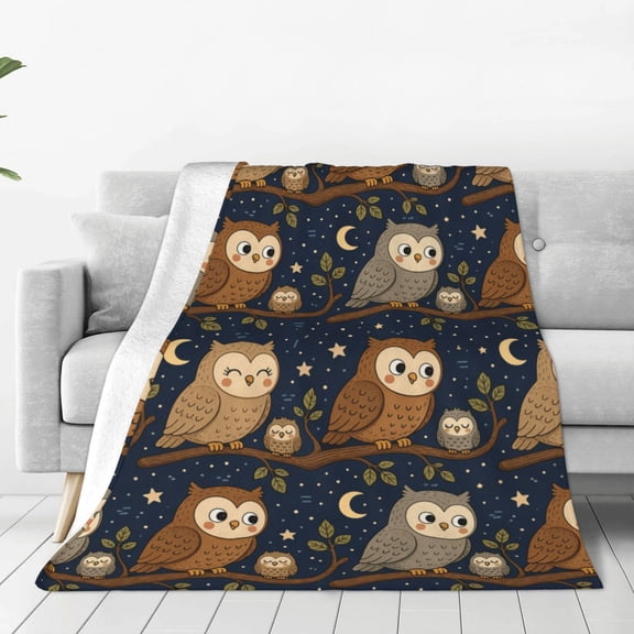 Owls On Branch Pattern, 60x50,Throw Blanket Soft Warm Cozy Fluffy Flannel Fleece Cover for Couch Bed Sofa Chair