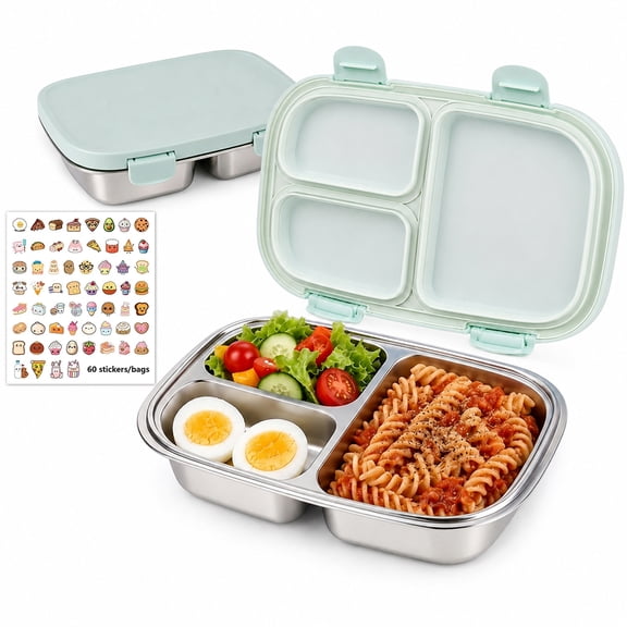 Stainless Steel Bento Box, 28oz Metal Bento Lunch Box,3 Compartments BPA Free Lunch Box Containers 304, Stainless Steel Bento Box for Office,Picnics & Travel(Green)
