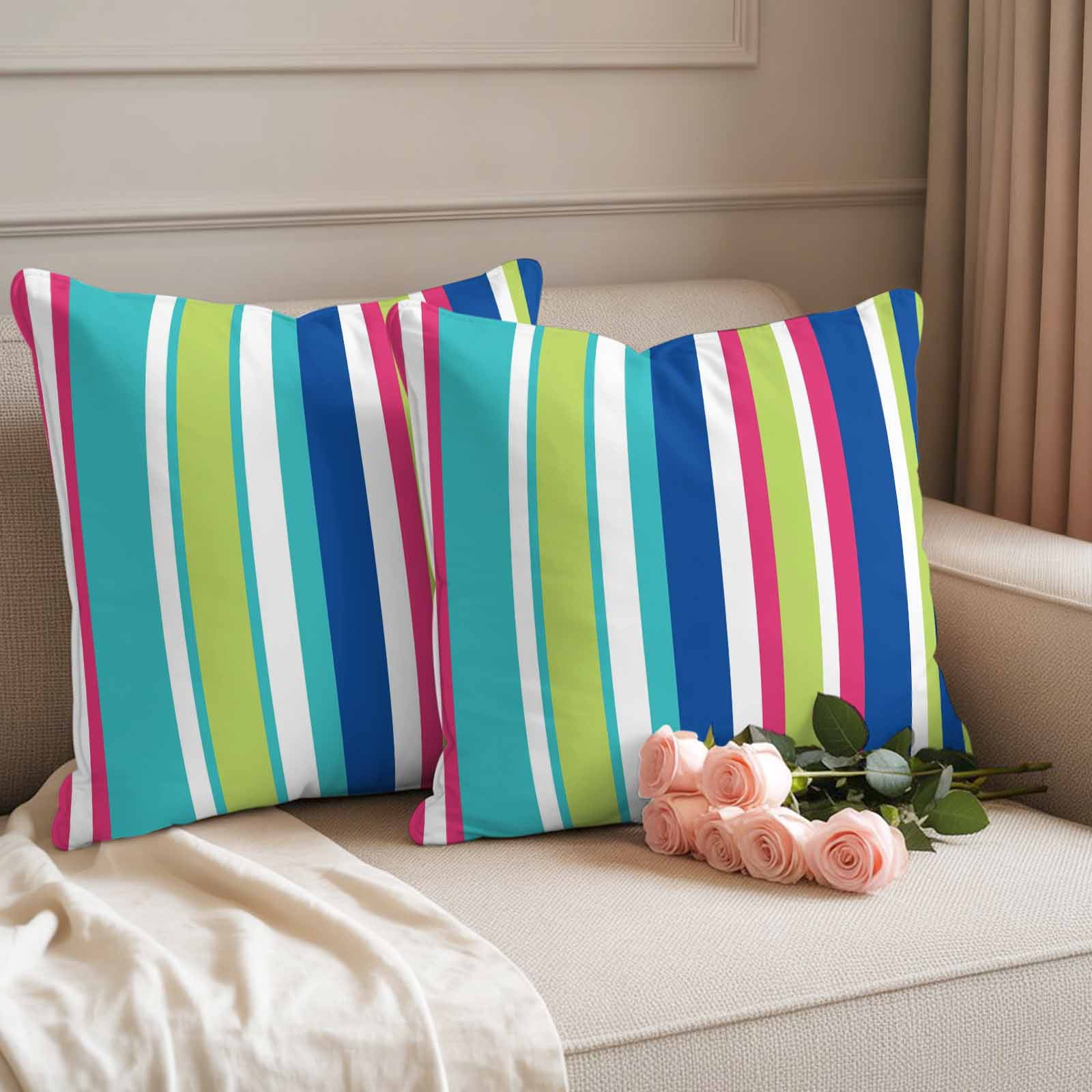 Outdoor Waterproof Pillow Covers Abstract Gradient Stripes Decorative Throw Pillow Protectors,Pillowcase Cushion Cases for Patio Sofa Garden Couch,18x18in,Pack of 2