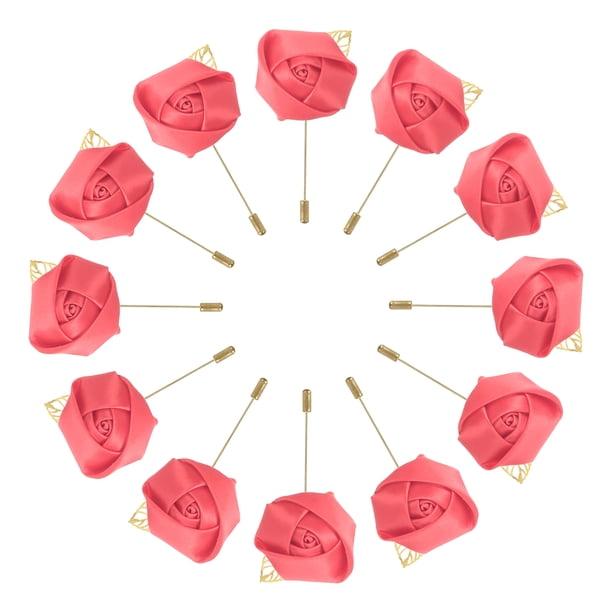 12 Pcs Ramilletes de Rosa con Alfileres para Hombres Ceremonia de Boda Aniversario Cena Formal Fiesta Rojo Sandía