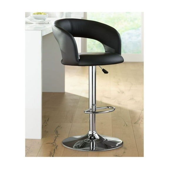 Studio 55D Groove Chrome Swivel Bar Stool 30" High Modern Adjustable Black Faux Leather Cushion with Backrest Footrest for Kitchen Counter Height Home
