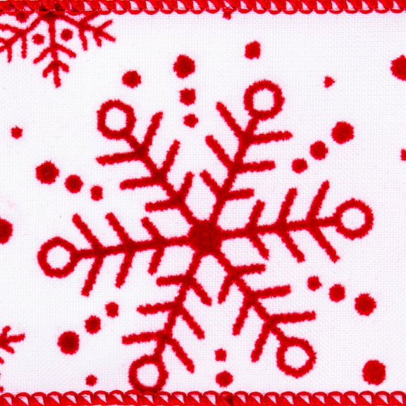 Vickerman 2.5" x 10 yd White and Red Snowflake Ribbon