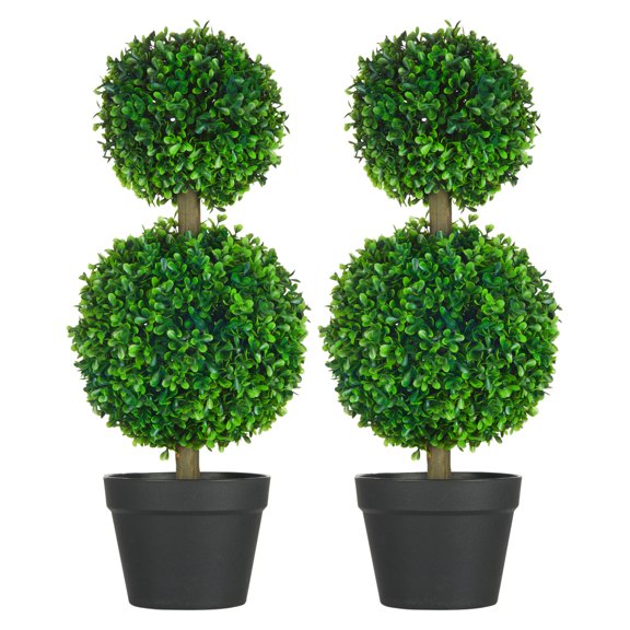 Artificial Plant for Home Decor Indoor & Outdoor Fake Plants Artificial Tree in Pot, 2 Ball Boxwood Topiary Tree for Home Office, Living Room Decor, Green