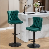 JERFIT Modern Velvet Swivel Bar Stools with Backs, Set of 2, Upholstered Adjustable Height Counter Stools for Kitchen Island, Pub, Dining Room, Green