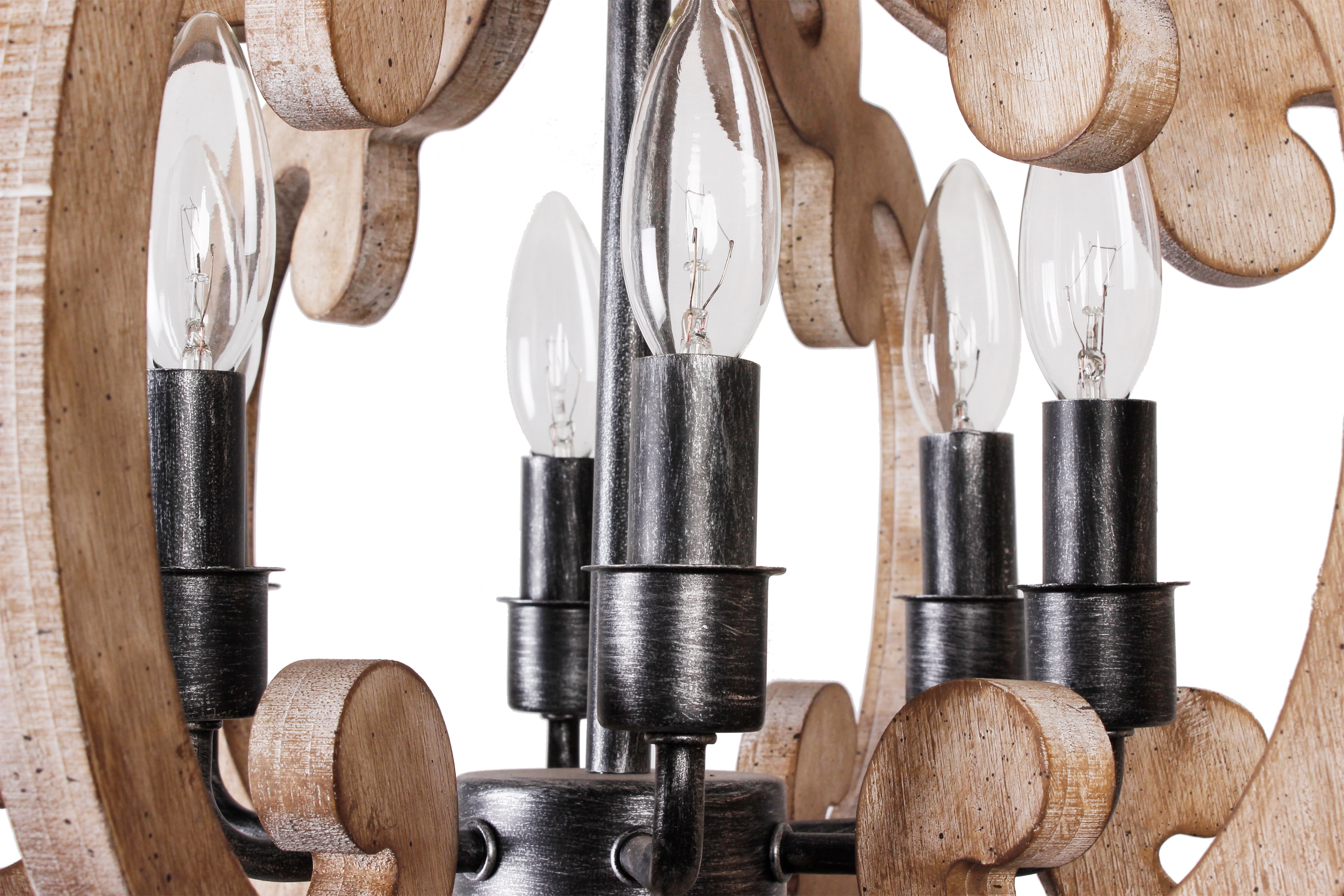 Cusp Barn Modern Farmhouse 6-Light Wood Candle Chandelier Rustic French Country Hanging Ceiling Light