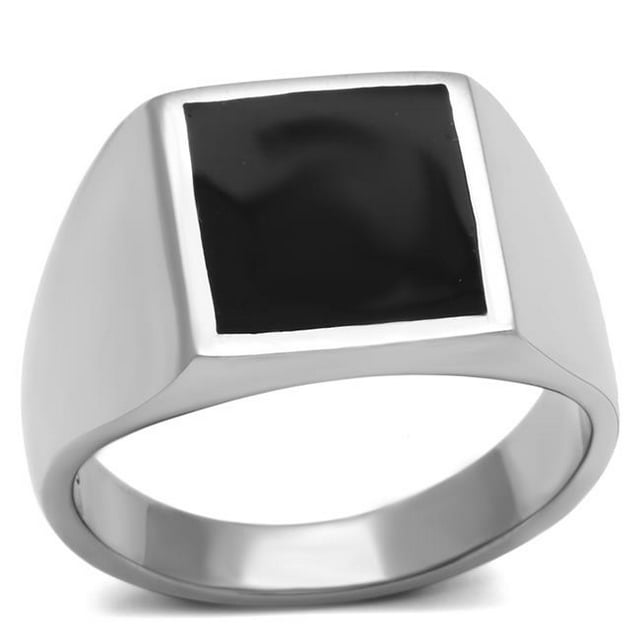 Men High Polished Stainless Steel Ring with Epoxy in Jet - Size 9