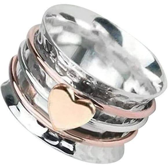 Heart Spinner Ring Fow Women Men Self Love Spinner Heart Ring Fidget Anxiety Silver