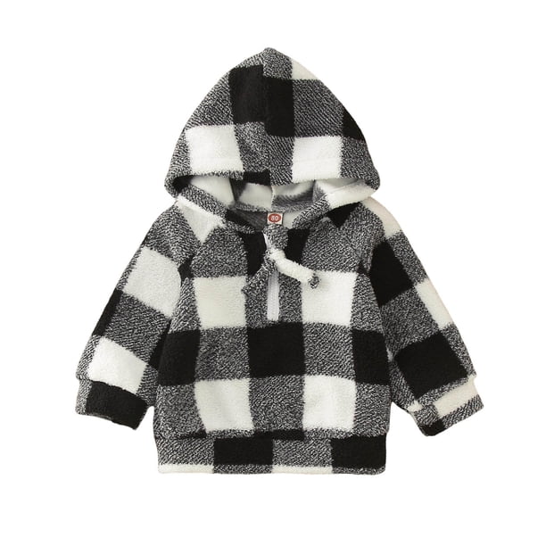 Gibobby Sudadera con capucha de algodónNiños pequeños Niñas Invierno Manga larga Tops Cremallera Sudadera con capucha Ropa Impresión a cuadros(Negro, 12-18 Meses)