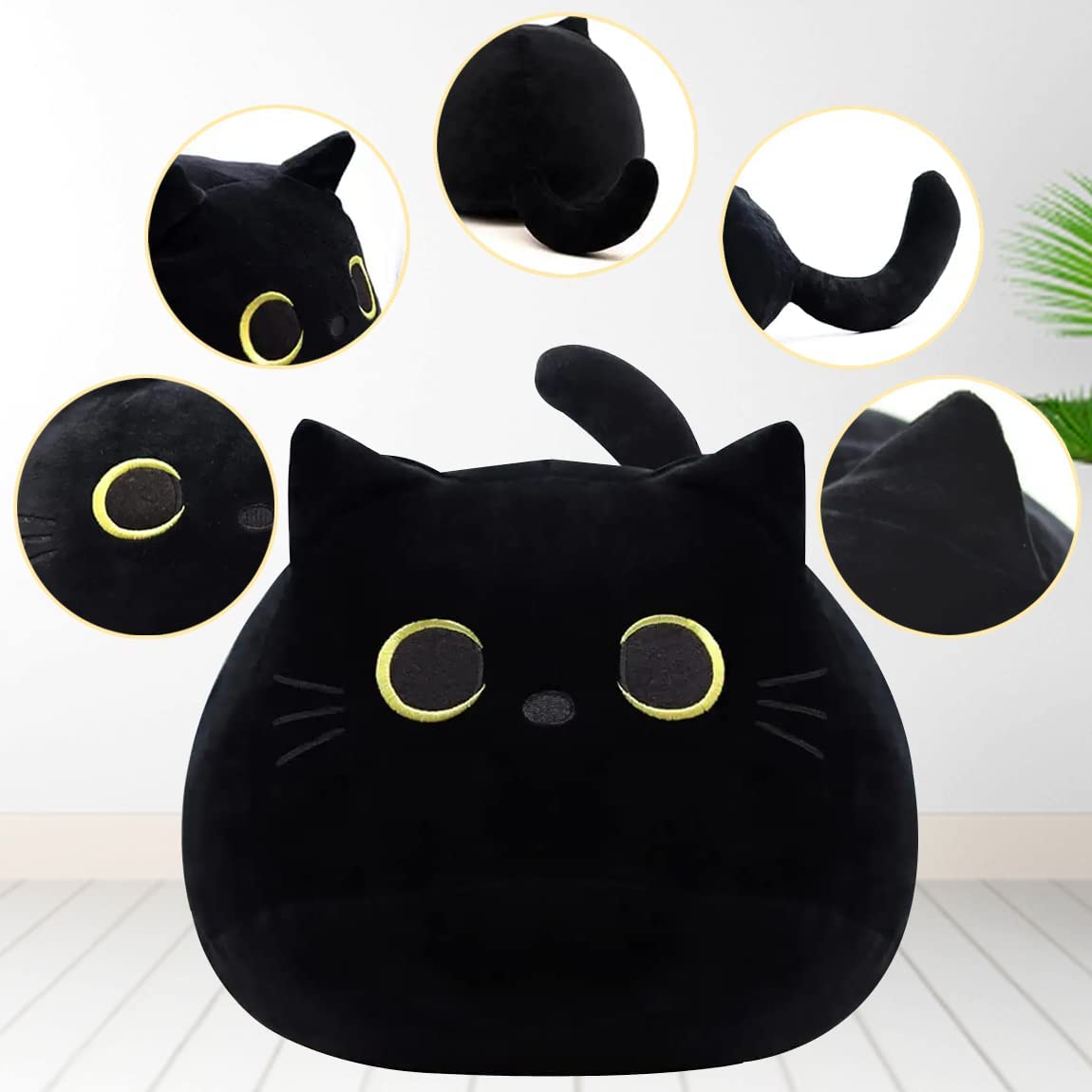 Peluche Chat Noir Réaliste – 30 Cm – Tissu Doux – Fixation Par Boucle Squelette – Parfaite Pour Décoration Maison, Voiture, Bureau