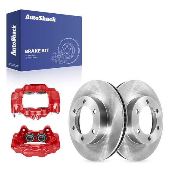 AutoShack Front Vented Brake Rotors   Calipers Red 4-PC Brake Kit Replacement for 2003-2009 Toyota 4Runner 13.29" (337.5 mm)