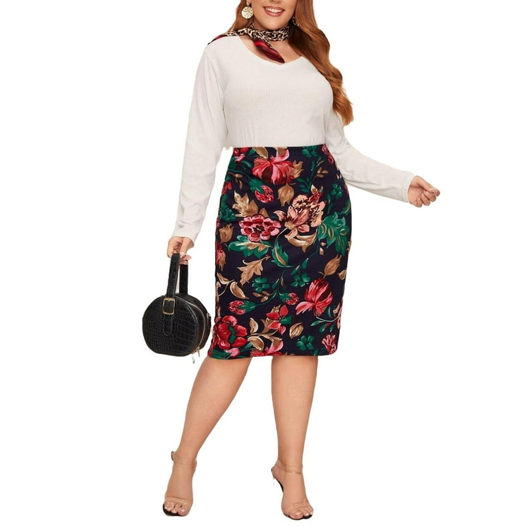 Women's Elegant All Over Print Pencil Plus Size Skirts Walmart.com
