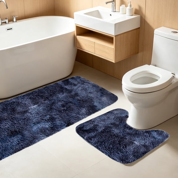 Gaecuw Dark Blue Bath Mat Set GRIP Absorbent 2 Piece Soft Rugs for Toilet Shower Floor Home
