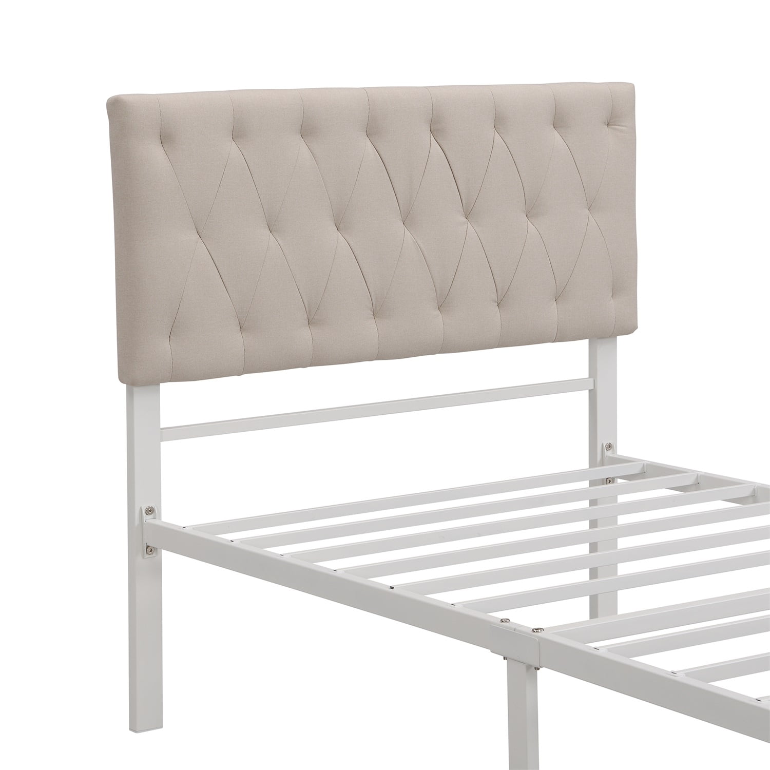 Kadyn Metal Platform Twin Bed Frame with Storage Drawer, Twin Platform Bed Frame with Upholstered Headboard, No Box Spring Needed, Beige&Twin