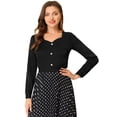 thumbnail image 1 of Blusa Elegante de Satén Allegra K con Cuello En Forma de Corazón y Manga Larga Negro L, 1 of 5