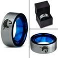 thumbnail image 4 of Tungsten Yin Yang Mythical Unicorns Band Ring 8mm Men Women Comfort Fit Blue Flat Cut Brushed Gray Polished, 4 of 4