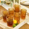 thumbnail image 7 of Vintage Textured Amber Striped Drinking Glasses Set of 6-13 oz Ribbed Glassware with Flower Design| Cocktail Set, Juice Glass, Water Tumbler, 7 of 7