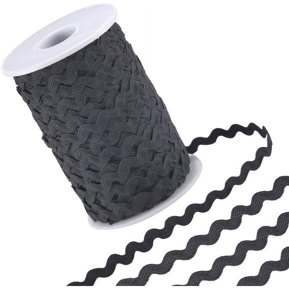 137 Yards Black Rick Rack Trim for Sewing 3/8 Inch RIC Rac Ribbon Thin Rickrack Zig Zag Wave Bending Fringe Trim Polyester S Shaped Lace Woven Fabric with Spool for DIY Crafts