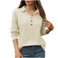 thumbnail image 2 of Crunowin Women's Casual Blouse Top, Button Knitted Ribbed Lapel Long Sleeved Shirt Beige S, 2 of 6