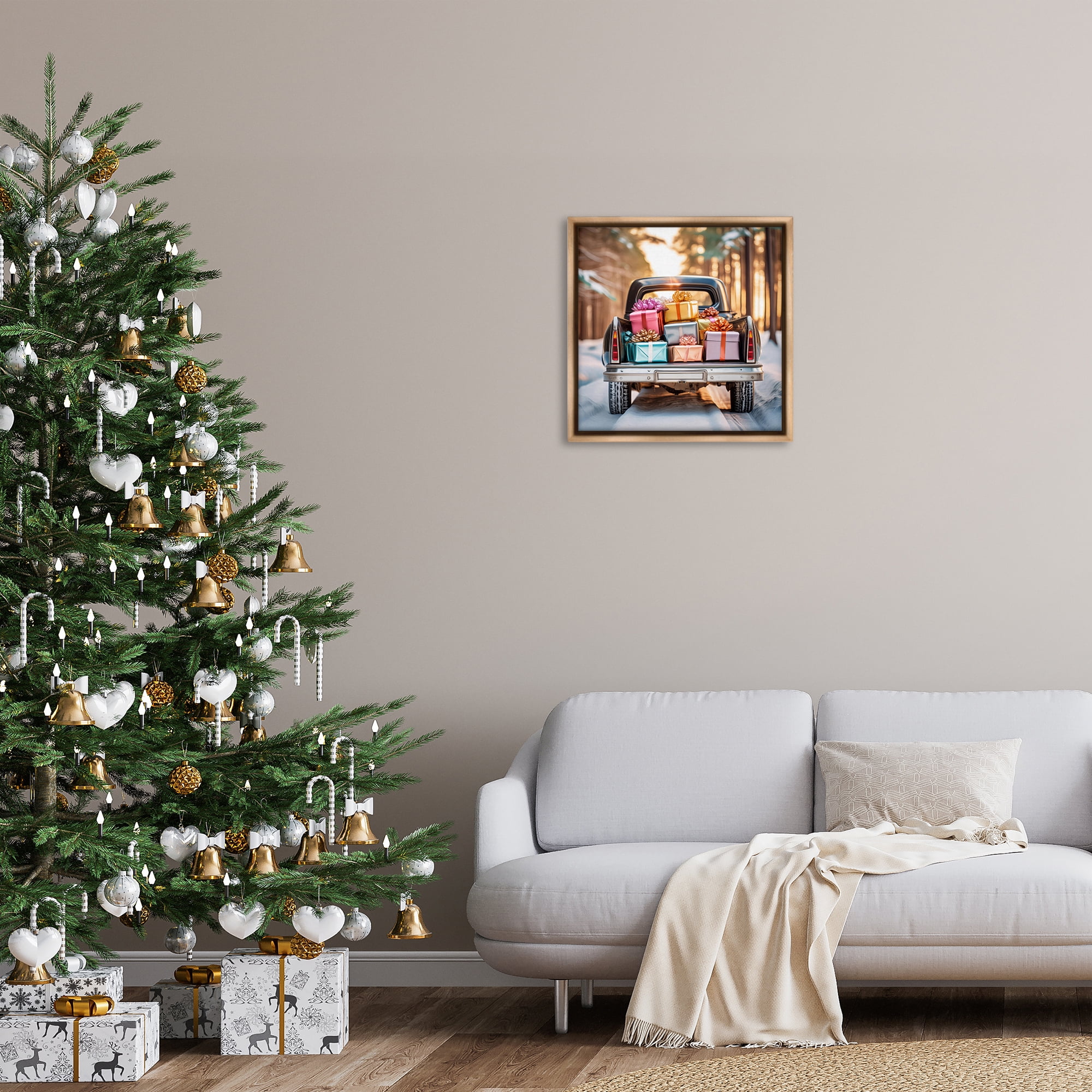 Stupell Industries Special Holiday Delivery Holiday Painting Brown Floater Framed Canvas Art Prints Wall Art, 25 x 25