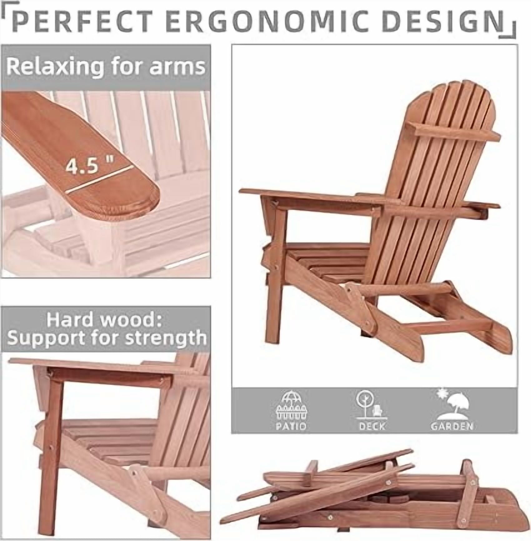 D-road Half Pre-Assembled Folding Adirondack Chair, Set of 2, Outdoor Wood Patio Chair for Backyard/Pool/Beach,Dark Brown