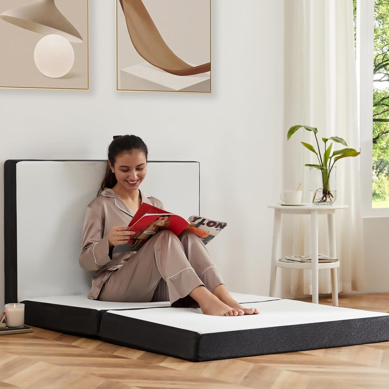 Aidoly 4 inch Tri-Fold Memory Foam Mattress, Portable Folding Bed with Removable Cover for Camping & Home Use, Twin Size