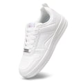 thumbnail image 3 of LUCKY STEP Fashion Faux Leather Sneakers Low Top Lace Up Casual Shoes,All white,Womens, 3 of 6