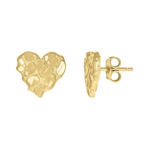 10k Yellow Gold Womens Nugget Heart Stud Earrings