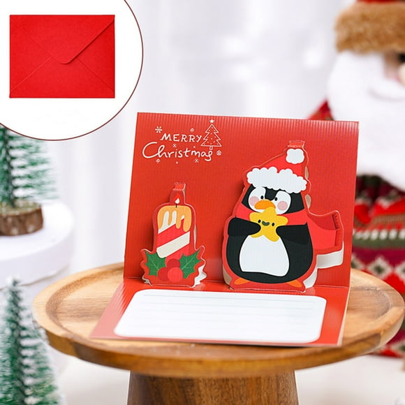 Carte de Vœux 3D Tridimensionnelle Carte de Message de Noël Créative Carte de Vœux des Fêtes Présentoir de Carte de Vœux Bois