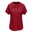 thumbnail image 5 of Sillenn Women's Waffle Button Down Collared Shirt Short Sleeve Casual Blouse Loose Fit Lightweight Waffle Knit Gauze Shirts Summer Dressy Casual Office Work Blouse Business Camping Clothes Red Xxl, 5 of 7