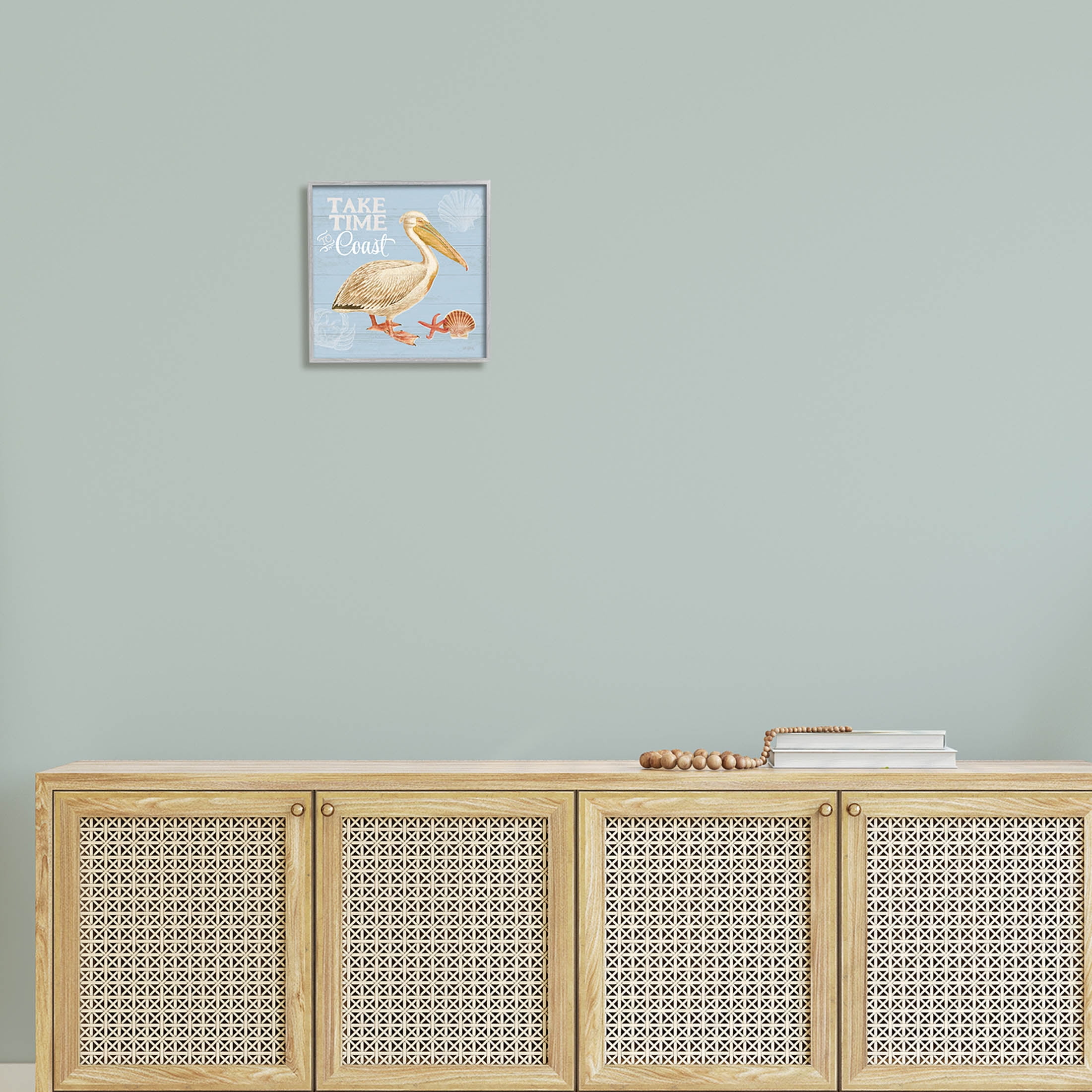 Stupell Industries Time To Coast Nautical Pun Pelican Graphic Art Gray Framed Art Print Wall Art, Design by Katie Pertiet