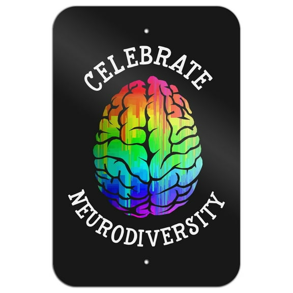 Celebrate Neurodiversity Brain Autism Rainbow Spectrum Home Business Office Sign - Metal - 6" x 9" (15.3cm x 22.9cm)