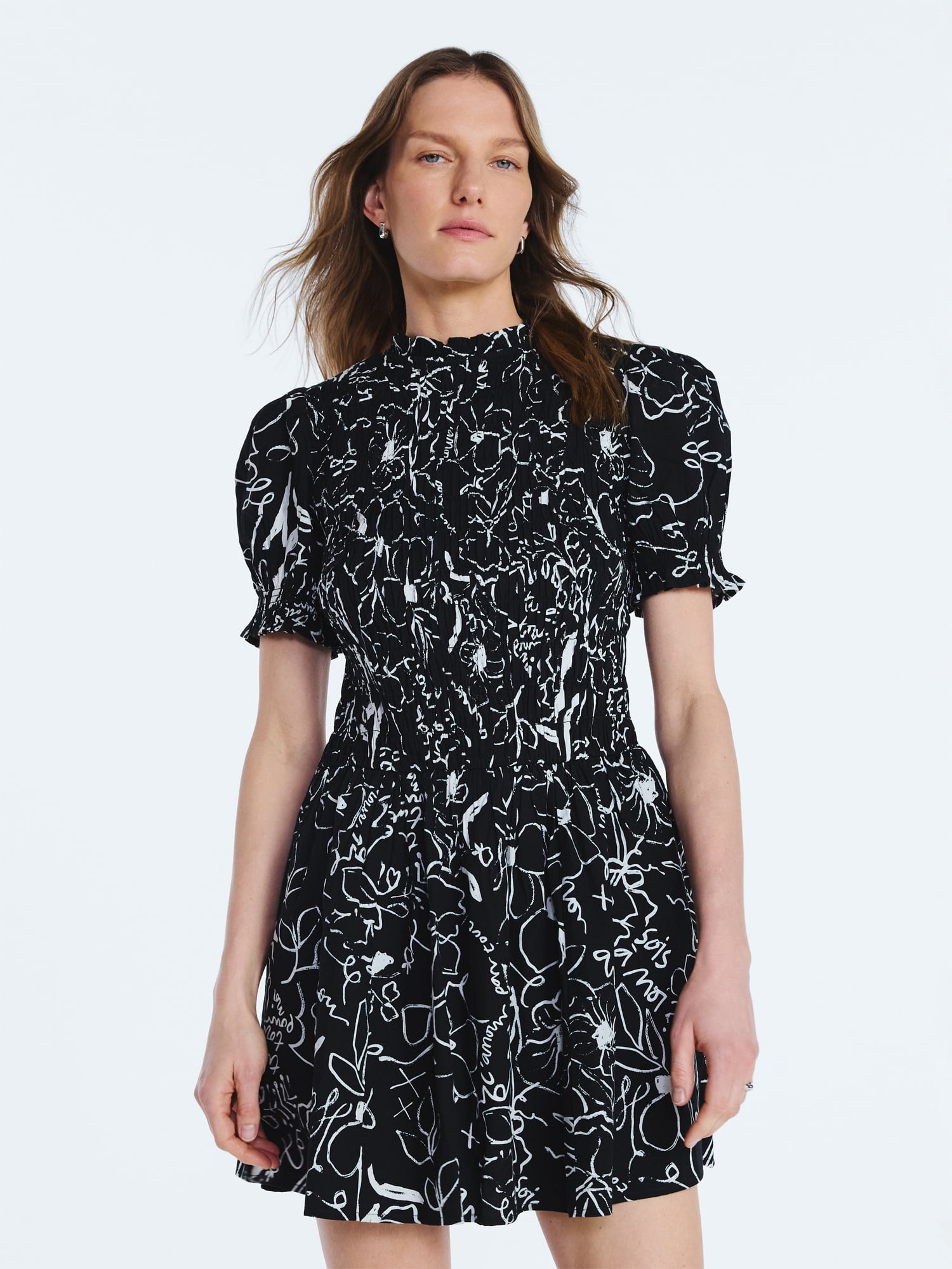 Scoop Women’s and Women's Plus Smocked Floral Mini Dress, Sizes XS-4X