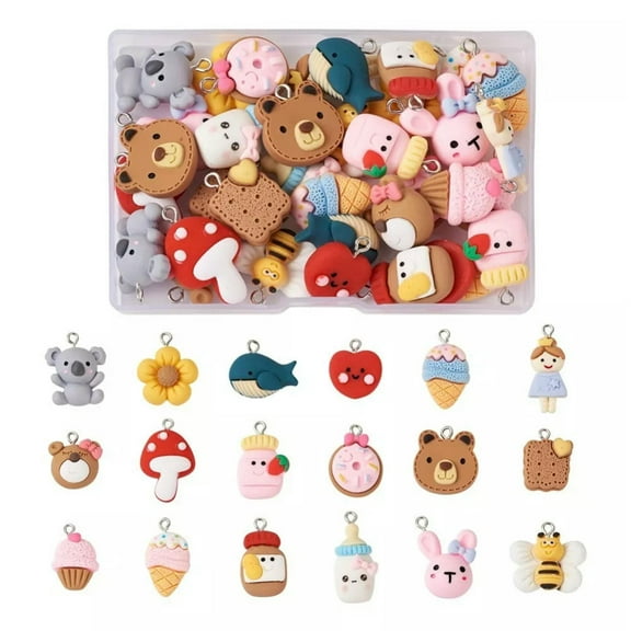 U8MO 36pcs Imitation Food Resin Pendants Cute Cake Animal Hang Dangle Charms 20~31mm