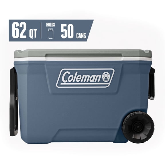 Coleman Classic 62 QT Hard-Sided Ice Chest Cooler with Wheels, Lakeside Blue