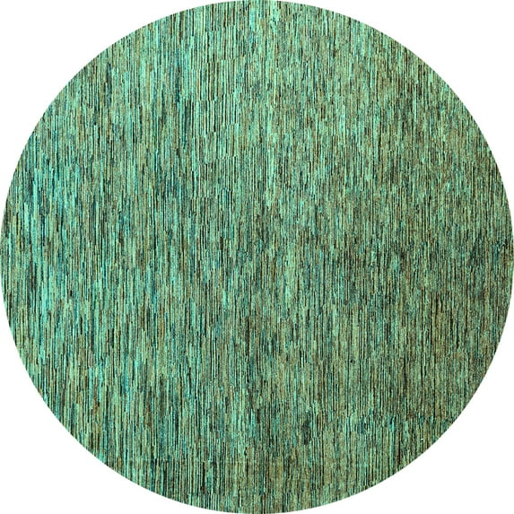 Ahgly Company Machine Washable Indoor Round Abstract Turquoise Blue Modern Area Rugs, 3' Round