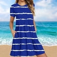 thumbnail image 2 of QQAMB Womens Casual Dress Summer Beach Striped Dress Short Sleeve Crewneck Knee Length Dresses Loose Sundress Dark Blue L, 2 of 6