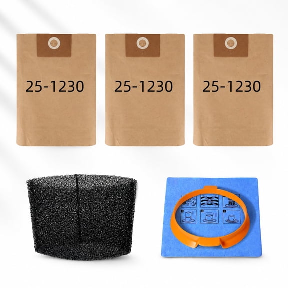 High-Efficiency Disposable Bag 3-Pack, Foam Filter, Cloth Filter & Clamp,Fits Hyper Tough 3 Gallon Vacuum (AT18203P-3B) and 4 Gallon Vacuum (AT18306-4B)