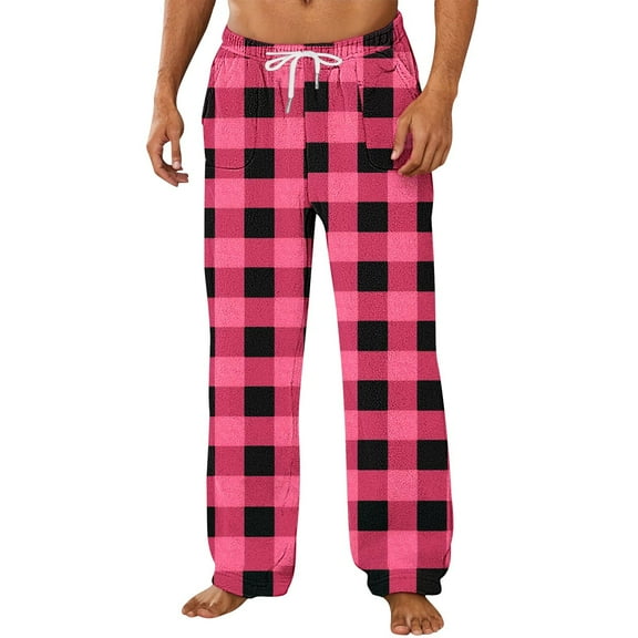 GuangCheng George Men Plaid Flannel Lounge Pants Soft Comfortable Elastic Drawstring Waist Loose Fit Sleepwear Pajama Bottoms,Size:XL